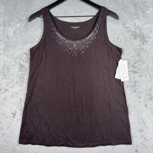 Eileen Fisher Tank Top Linen Jersey w/Sequins Womens S Brown Coastal Elegant NWT